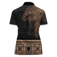 Fiji Palm Leaves Women Polo Shirt Masi and Tapa Tribal Pattern Beige Color