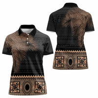 Fiji Palm Leaves Women Polo Shirt Masi and Tapa Tribal Pattern Beige Color