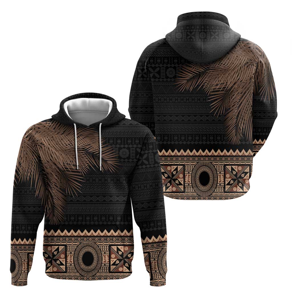 Fiji Palm Leaves Zip Hoodie Masi and Tapa Tribal Pattern Beige Color