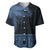 Fiji Palm Leaves Baseball Jersey Masi and Tapa Tribal Pattern Blue Color