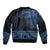 Fiji Palm Leaves Bomber Jacket Masi and Tapa Tribal Pattern Blue Color