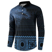 Fiji Palm Leaves Button Sweatshirt Masi and Tapa Tribal Pattern Blue Color