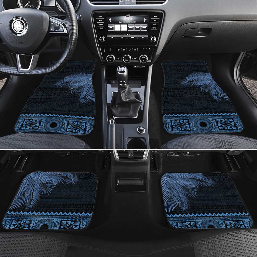 Fiji Palm Leaves Car Mats Masi and Tapa Tribal Pattern Blue Color