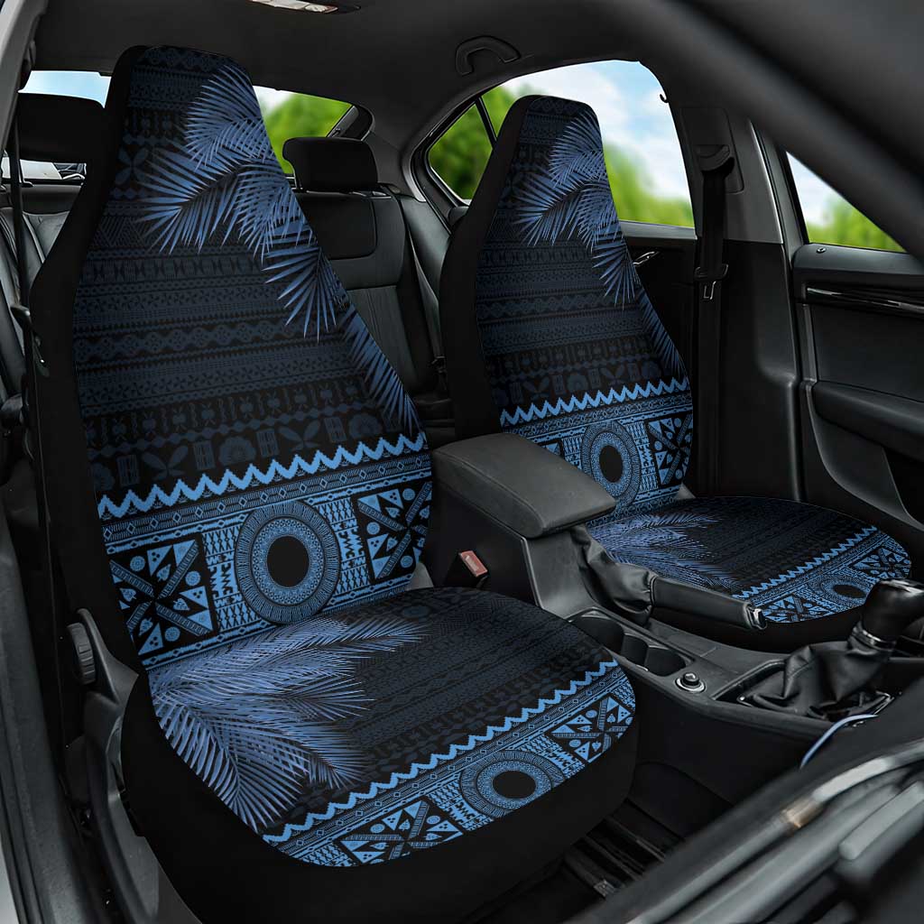 Fiji Palm Leaves Car Seat Cover Masi and Tapa Tribal Pattern Blue Color