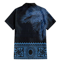 Fiji Palm Leaves Family Matching Mermaid Dress and Hawaiian Shirt Masi and Tapa Tribal Pattern Blue Color