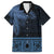 Fiji Palm Leaves Family Matching Off Shoulder Short Dress and Hawaiian Shirt Masi and Tapa Tribal Pattern Blue Color