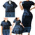 Fiji Palm Leaves Family Matching Short Sleeve Bodycon Dress and Hawaiian Shirt Masi and Tapa Tribal Pattern Blue Color