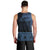 Fiji Palm Leaves Men Tank Top Masi and Tapa Tribal Pattern Blue Color