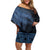 Fiji Palm Leaves Off Shoulder Short Dress Masi and Tapa Tribal Pattern Blue Color