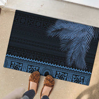 Fiji Palm Leaves Rubber Doormat Masi and Tapa Tribal Pattern Blue Color