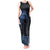 Fiji Palm Leaves Tank Maxi Dress Masi and Tapa Tribal Pattern Blue Color