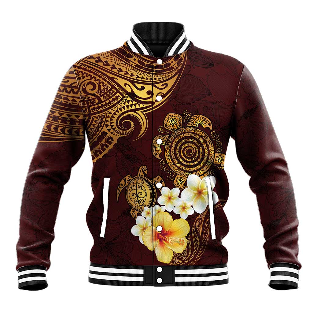 Polynesian Turtle Baseball Jacket Plumeria Hibiscus Pattern Oxblood LT03 Unisex Oxblood - Polynesian Pride