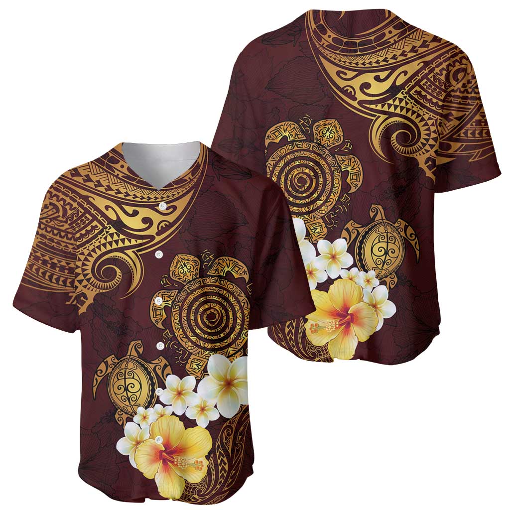 Polynesian Turtle Baseball Jersey Plumeria Hibiscus Pattern Oxblood