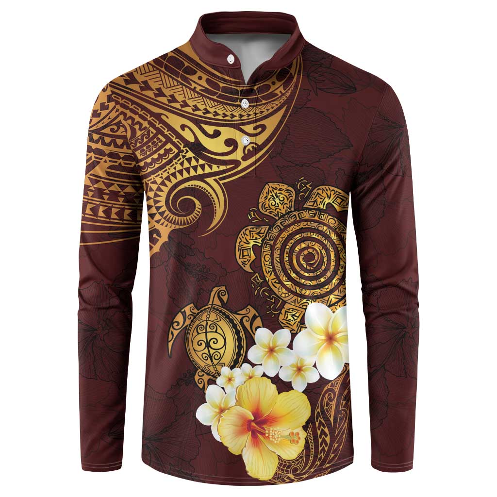Polynesian Turtle Button Sweatshirt Plumeria Hibiscus Pattern Oxblood LT03 Oxblood - Polynesian Pride