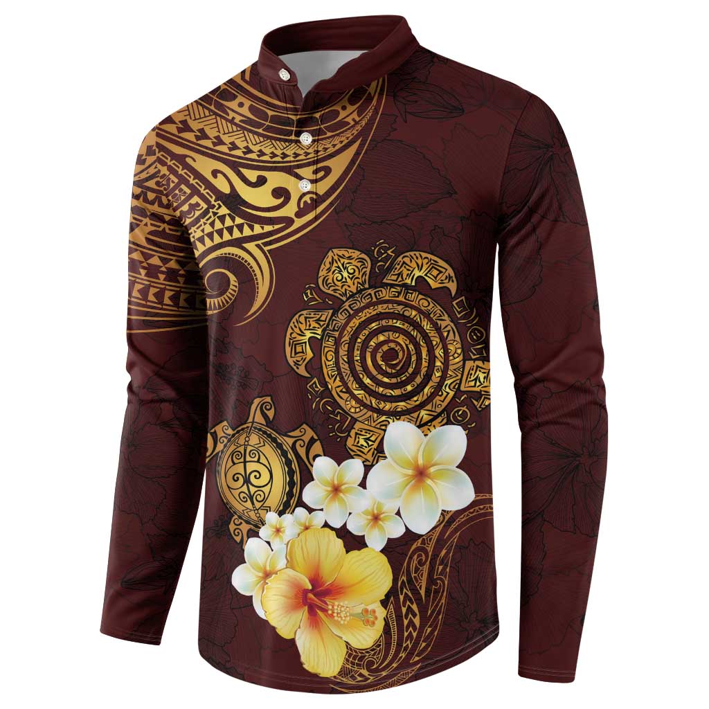 Polynesian Turtle Button Sweatshirt Plumeria Hibiscus Pattern Oxblood LT03 - Polynesian Pride