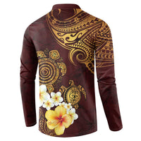 Polynesian Turtle Button Sweatshirt Plumeria Hibiscus Pattern Oxblood LT03 - Polynesian Pride