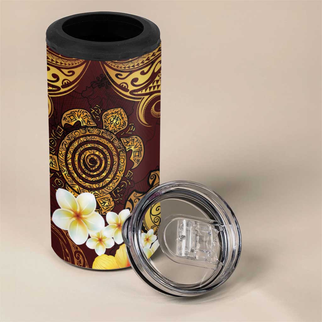 Polynesian Turtle 4 in 1 Can Cooler Tumbler Plumeria Hibiscus Pattern Oxblood