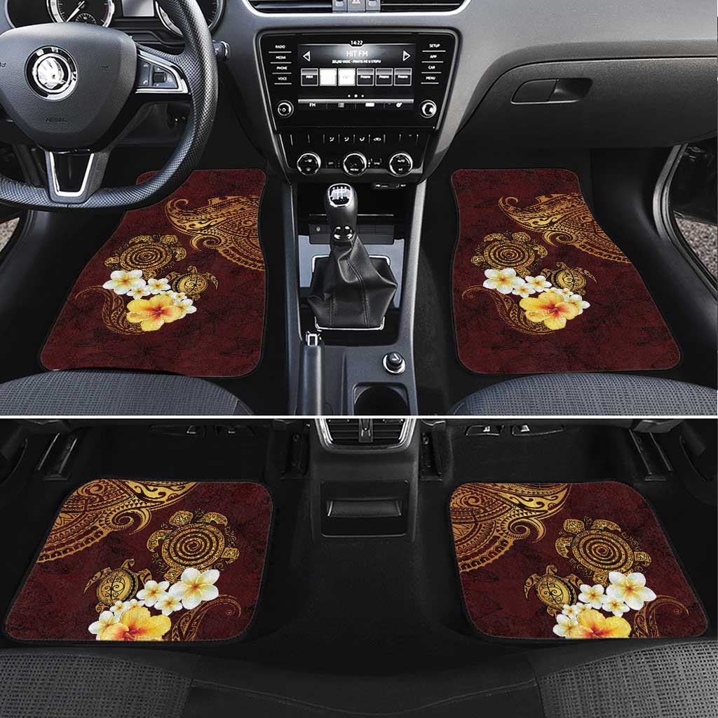 Polynesian Turtle Car Mats Plumeria Hibiscus Pattern Oxblood LT03 Set 4pcs Oxblood - Polynesian Pride