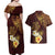 Polynesian Turtle Couples Matching Off Shoulder Maxi Dress and Hawaiian Shirt Plumeria Hibiscus Pattern Oxblood