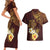 Polynesian Turtle Couples Matching Short Sleeve Bodycon Dress and Hawaiian Shirt Plumeria Hibiscus Pattern Oxblood