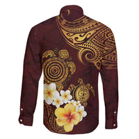Polynesian Turtle Family Matching Long Sleeve Bodycon Dress and Hawaiian Shirt Plumeria Hibiscus Pattern Oxblood