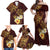 Polynesian Turtle Family Matching Off Shoulder Maxi Dress and Hawaiian Shirt Plumeria Hibiscus Pattern Oxblood