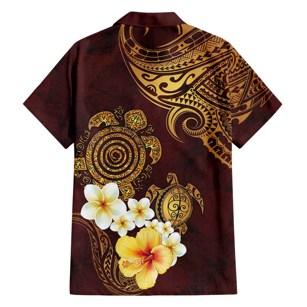 Polynesian Turtle Family Matching Off Shoulder Maxi Dress and Hawaiian Shirt Plumeria Hibiscus Pattern Oxblood