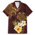 Polynesian Turtle Family Matching Off Shoulder Short Dress and Hawaiian Shirt Plumeria Hibiscus Pattern Oxblood