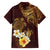 Polynesian Turtle Family Matching Off Shoulder Short Dress and Hawaiian Shirt Plumeria Hibiscus Pattern Oxblood