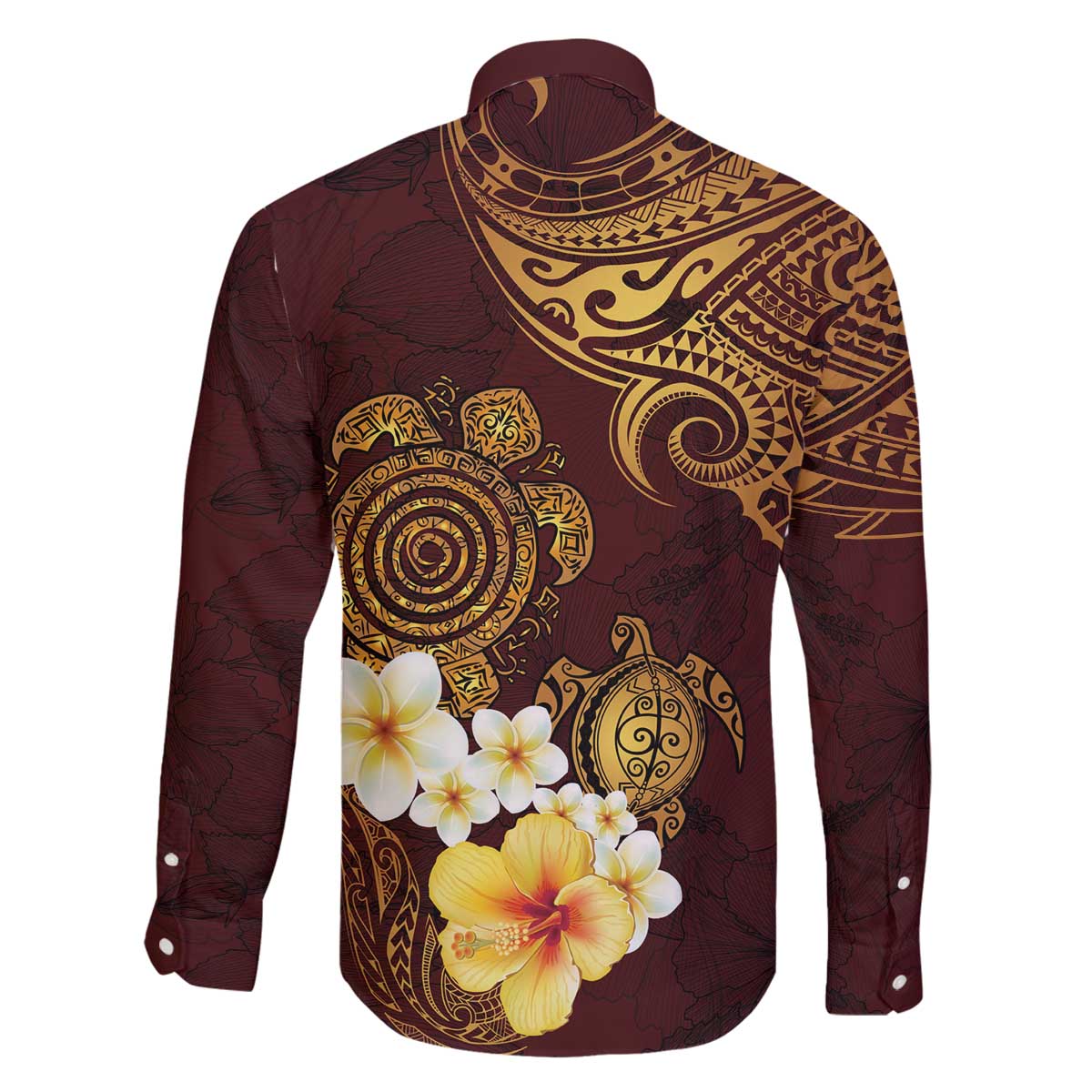 Polynesian Turtle Family Matching Off Shoulder Short Dress and Hawaiian Shirt Plumeria Hibiscus Pattern Oxblood