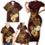 Polynesian Turtle Family Matching Short Sleeve Bodycon Dress and Hawaiian Shirt Plumeria Hibiscus Pattern Oxblood