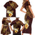 Polynesian Turtle Family Matching Short Sleeve Bodycon Dress and Hawaiian Shirt Plumeria Hibiscus Pattern Oxblood