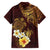 Polynesian Turtle Family Matching Short Sleeve Bodycon Dress and Hawaiian Shirt Plumeria Hibiscus Pattern Oxblood