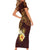 Polynesian Turtle Family Matching Short Sleeve Bodycon Dress and Hawaiian Shirt Plumeria Hibiscus Pattern Oxblood