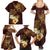 Polynesian Turtle Family Matching Summer Maxi Dress and Hawaiian Shirt Plumeria Hibiscus Pattern Oxblood