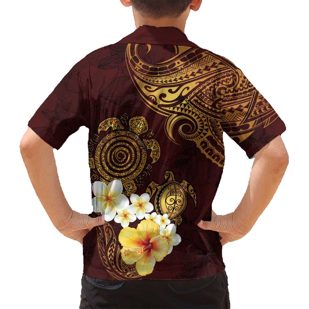Polynesian Turtle Family Matching Tank Maxi Dress and Hawaiian Shirt Plumeria Hibiscus Pattern Oxblood LT03 - Polynesian Pride