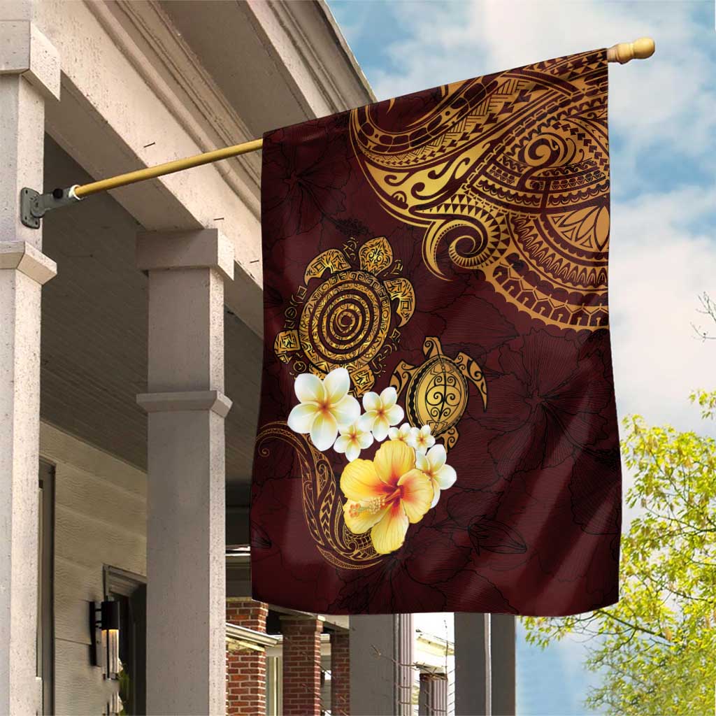 Polynesian Turtle Garden Flag Plumeria Hibiscus Pattern Oxblood LT03 House Flag Oxblood - Polynesian Pride