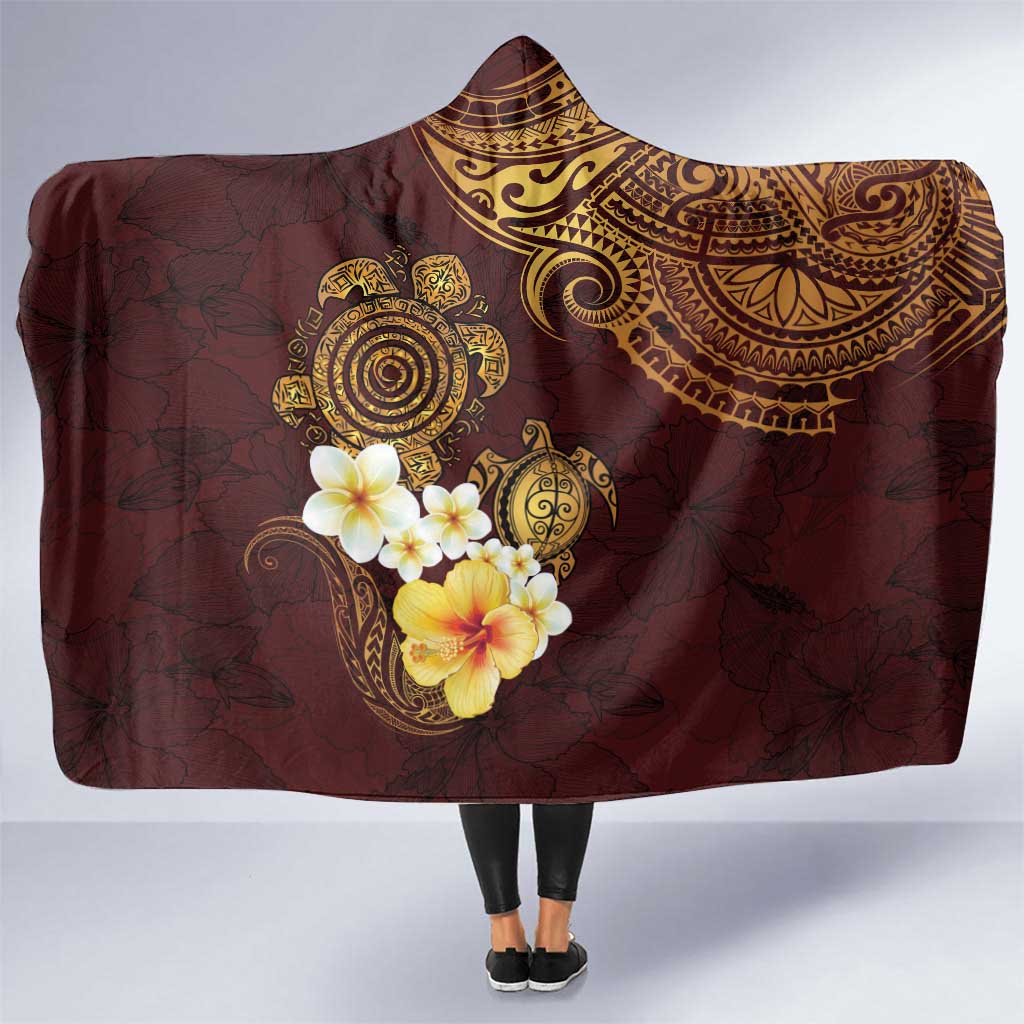Polynesian Turtle Hooded Blanket Plumeria Hibiscus Pattern Oxblood LT03 One Size Oxblood - Polynesian Pride