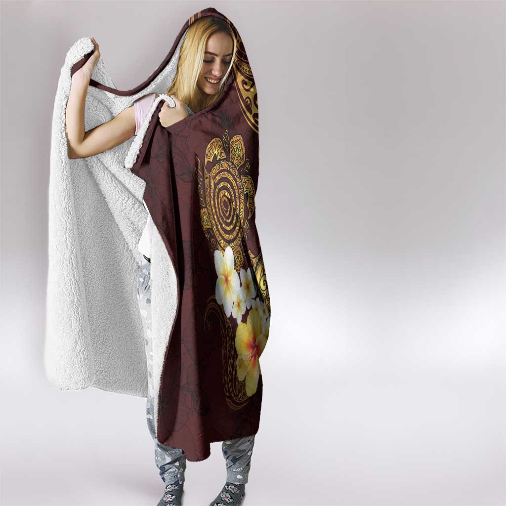 Polynesian Turtle Hooded Blanket Plumeria Hibiscus Pattern Oxblood LT03 - Polynesian Pride