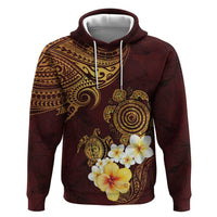 Polynesian Turtle Hoodie Plumeria Hibiscus Pattern Oxblood