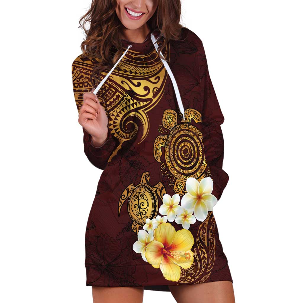 Polynesian Turtle Hoodie Dress Plumeria Hibiscus Pattern Oxblood LT03 Oxblood - Polynesian Pride