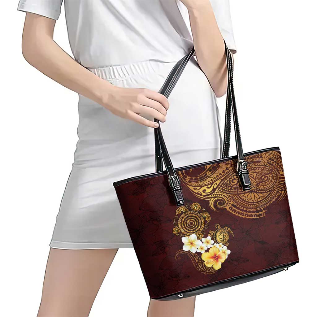 Polynesian Turtle Leather Tote Bag Plumeria Hibiscus Pattern Oxblood LT03 - Polynesian Pride