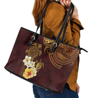 Polynesian Turtle Leather Tote Bag Plumeria Hibiscus Pattern Oxblood LT03 - Polynesian Pride