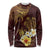 Polynesian Turtle Long Sleeve Shirt Plumeria Hibiscus Pattern Oxblood