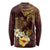 Polynesian Turtle Long Sleeve Shirt Plumeria Hibiscus Pattern Oxblood