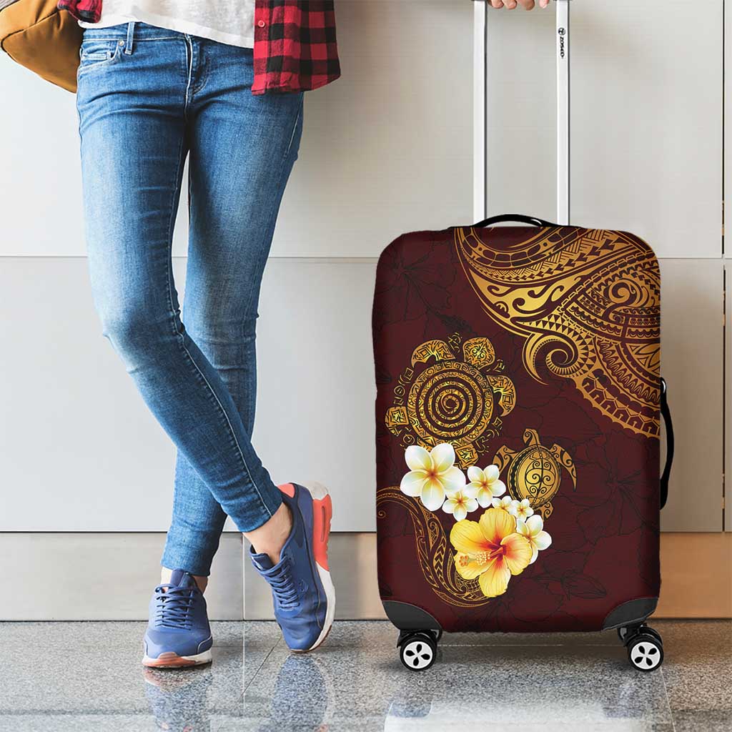 Polynesian Turtle Luggage Cover Plumeria Hibiscus Pattern Oxblood