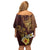 Polynesian Turtle Off Shoulder Short Dress Plumeria Hibiscus Pattern Oxblood