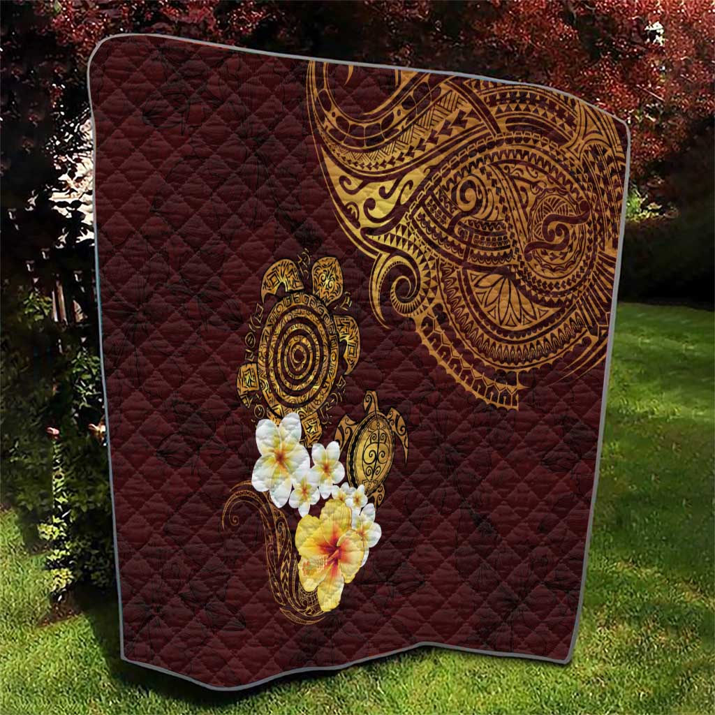 Polynesian Turtle Quilt Plumeria Hibiscus Pattern Oxblood
