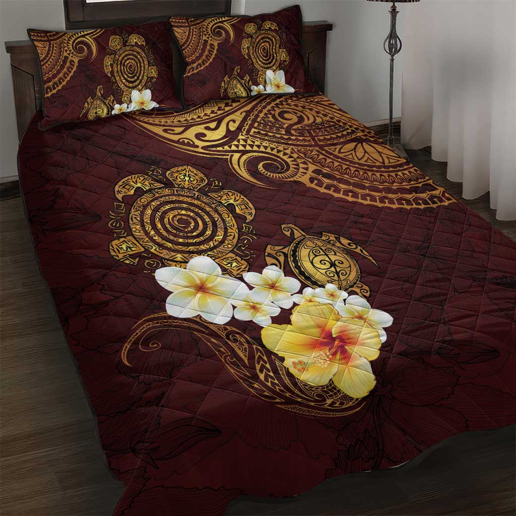 Polynesian Turtle Quilt Bed Set Plumeria Hibiscus Pattern Oxblood LT03 Oxblood - Polynesian Pride