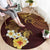 Polynesian Turtle Round Carpet Plumeria Hibiscus Pattern Oxblood